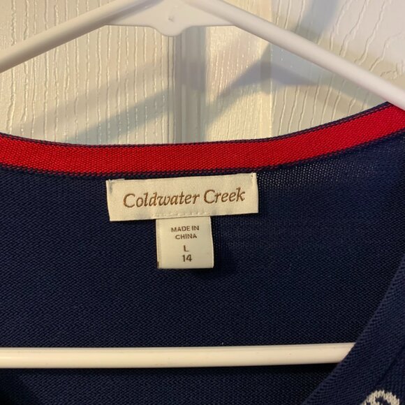 Coldwater Creek Women's Sailboat Sweater Cardigan Size L 14 Preppy Navy Blue - Picture 4 of 6